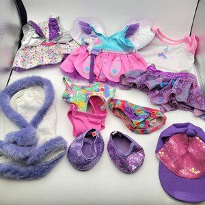 Build a Bear Clothing Lot - Purple & Pink Sequined Outfits & Shoes - 10 pcs